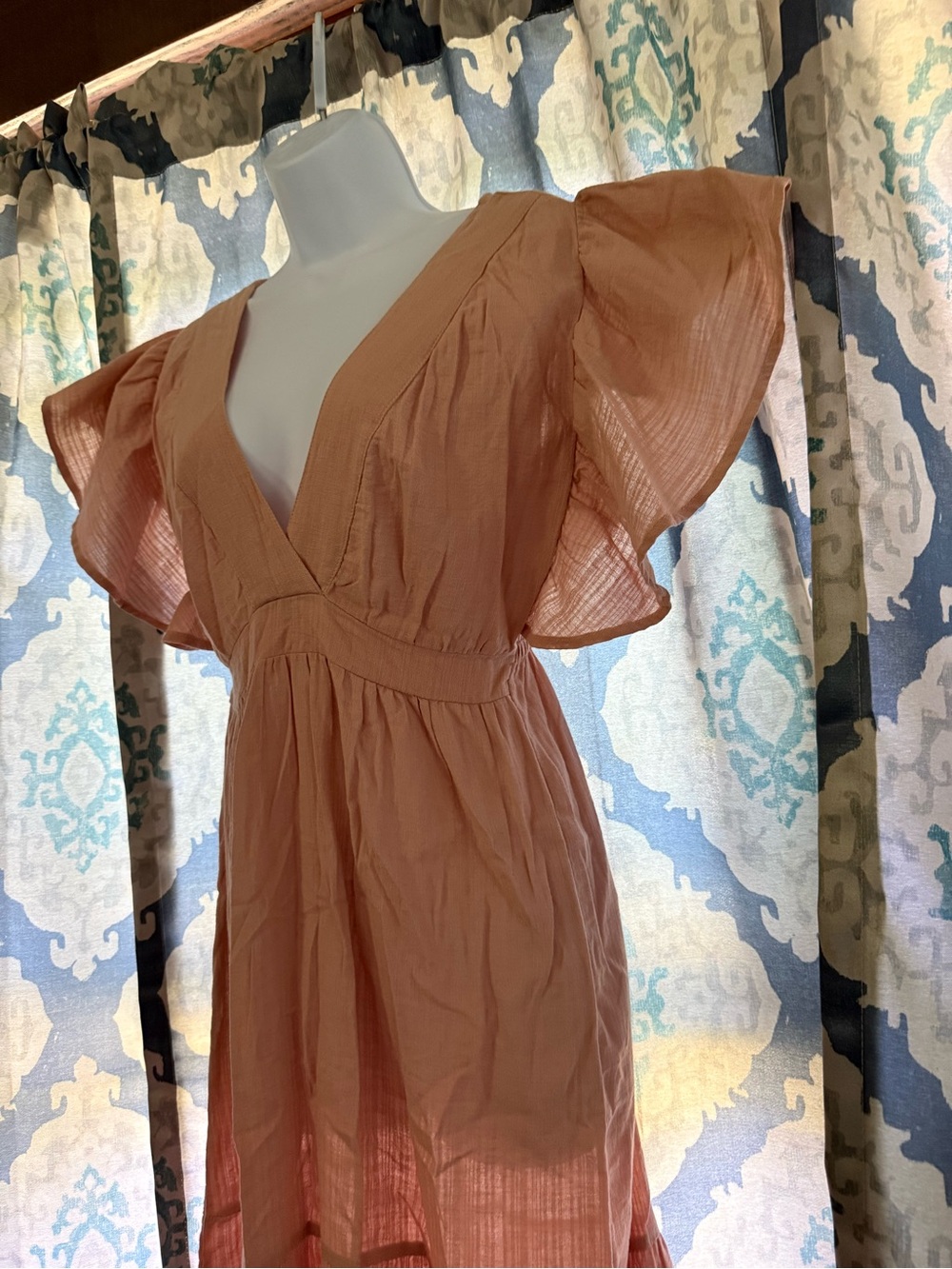 New Top Mark Stanza Dusty Rose The Sienna Flutter Sleeve Dress M nwt Boho Chic - Picture 2 of 11